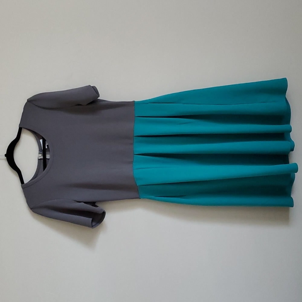LuLaRoe Ameila Dress - XL Teal & grey